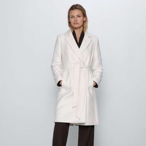 Zara Elegant White Wrap Women's Coat Warm Classic XXL